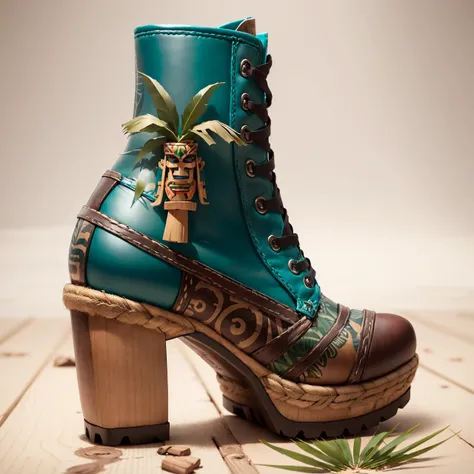 (TikiAI:1.2) : high heels, biker boots. product photo, design concept, intricate ; <lora:tikiai_v10:0.6> leafs! wood! straw!;