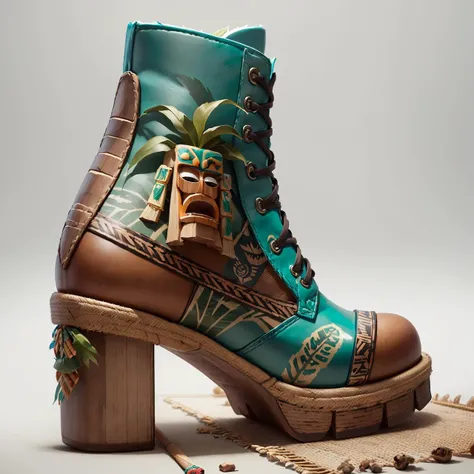 (TikiAI:1.1) : high heels, biker boots. product photo, design concept, intricate ; <lora:tikiai_v10:0.7> leafs! wood! straw!;