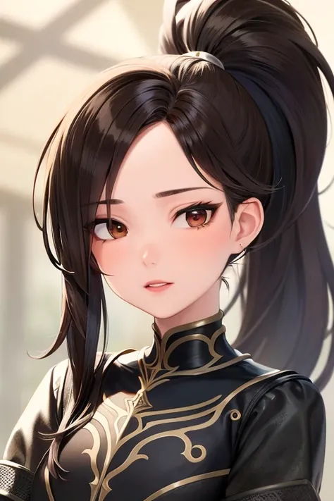best quality, masterpiece, 1 girl, brown hair, brown eyes,Front, detailed face, beautiful eyes, high ponytail,
<lora:xq:1>