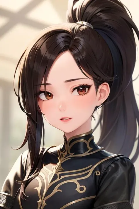 best quality, masterpiece, 1 girl, brown hair, brown eyes,Front, detailed face, beautiful eyes, high ponytail,
<lora:xq:1>