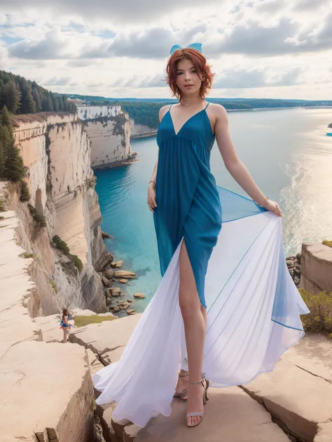 Renzi,  Woman,  
a victorias secret model on a cliff and depth of field