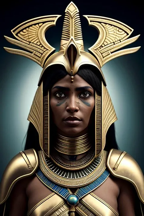 1girl,mature, warrior of horus, royal makeups, futuristic Egypt, bird head helmet, robe , glowing armor , full body solo, dark space, dim light muted color, realistic photorealistic Edward S. Curtis depth of field, stargate ,masterpiece:1.2) and (best quality:1.2) and (photorealistic:1.4) and (Realistic:1.4) and Detailed Skin Textures and detailed skin pores