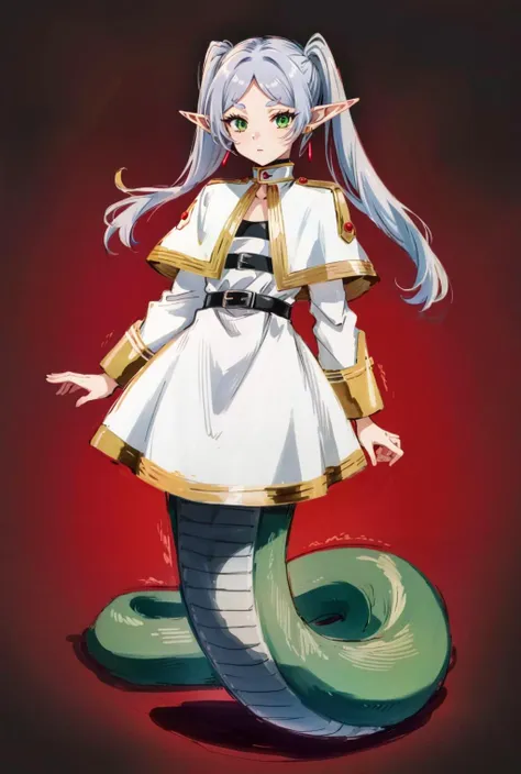 lamia, <lora:ÐÐ°Ð¼Ð¸Ñ(lamia):1.2>,<lora:Ð¤ÑÐ¸ÑÐµÐ½ Ð¿ÑÐ¾Ð²Ð¾Ð¶Ð°ÑÑÐ°Ñ Ð² Ð¿Ð¾ÑÐ»ÐµÐ´Ð½Ð¸Ð¹ Ð¿ÑÑÑ(aafrie,long hair, white hair,twintails, pointy ears,earrings, thick eyebrows,(ÑÐ¼ Ð¾Ð´ÐµÐ¶Ð´Ñ):0.8>,aafrie, long hair, (white hair), 2twintails, pointy ears, earrings, thick eyebrows, white capelet, striped shirt, long sleeves, belt, white skirt, black pantyhose,green eyes, small breasts, flat,, anime style, anime colors,detailed anime,animeHD, anime eyes, bigger eyes, high quality anime, large anime pupils, 1girl (in full growth), best quality, masterpiece, ultra-detailed, high quality,perfect anatomy, (perfect full body), (detailed full body), good eyes, perfect face, pretty face,(beautiful and aesthetic:1.2),beautiful eyes, anime eyes, detailed eyes,Exquisite visuals, high-definition