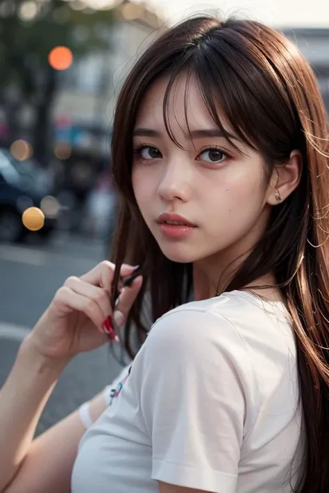 dressed, (photo realistic:1.4), (hyper realistic:1.4), (realistic:1.3),
(smoother lighting:1.05), (increase cinematic lighting quality:0.9), 32K,
1girl,20yo girl, realistic lighting, backlighting, light on face, ray trace, (brightening light:1.2), (Increase quality:1.4),
(best quality real texture skin), finely detailed eyes, finely detailed face,
(tired and sleepy and satisfied:0.0), face closeup, t-shirts,
(Increase body line mood:1.1), shiny skin
<lora:pureInnocentGirl_v25:0.6>