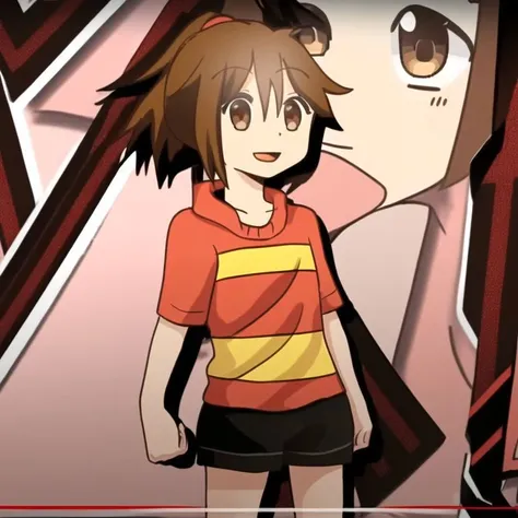 (masterpiece), best quality, high quality, high resolution, (1girl:1.3), (solo:1.3), <lora:Ichika:1>, Ichika, brown hair, black shorts, brown eyes, red shirt