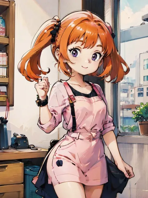 (best quality, masterpiece, illustration:1.1), 1girl, orange hair, black eyes, smile, looking at viewer, pink nurse outfit, medium hair, hospital, indoor, solo, <lora:HarvestV1:0.7>