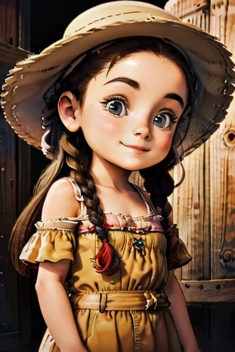 Image of an Italian girl, full body portrait, front view, mid-shot, Cornrows, Braided hair, Boater hat, that is smiling, expressionism, silhouetting, soft lighting, natural lighting, chiaroscuro, photorealistic, detailed face, highest quality, masterpiece. <lora:HarvestMoonV7:1>