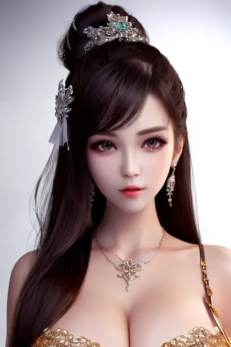 1girls, long_hair,(upper body:1.2), hair ornament, necklace, jewelry, long hair, earrings, highres, hair ribbon,Beautiful face,detailed beautiful eyes,detailed eyelash,(huge breasts :1.3), skinny body,shiny skin,Slim waist,(8k_wallpaper:1.2), (Intricate and refined delicate details:1.3), <lora:chabashiraSaeClassroom_highPonytail:0.6>