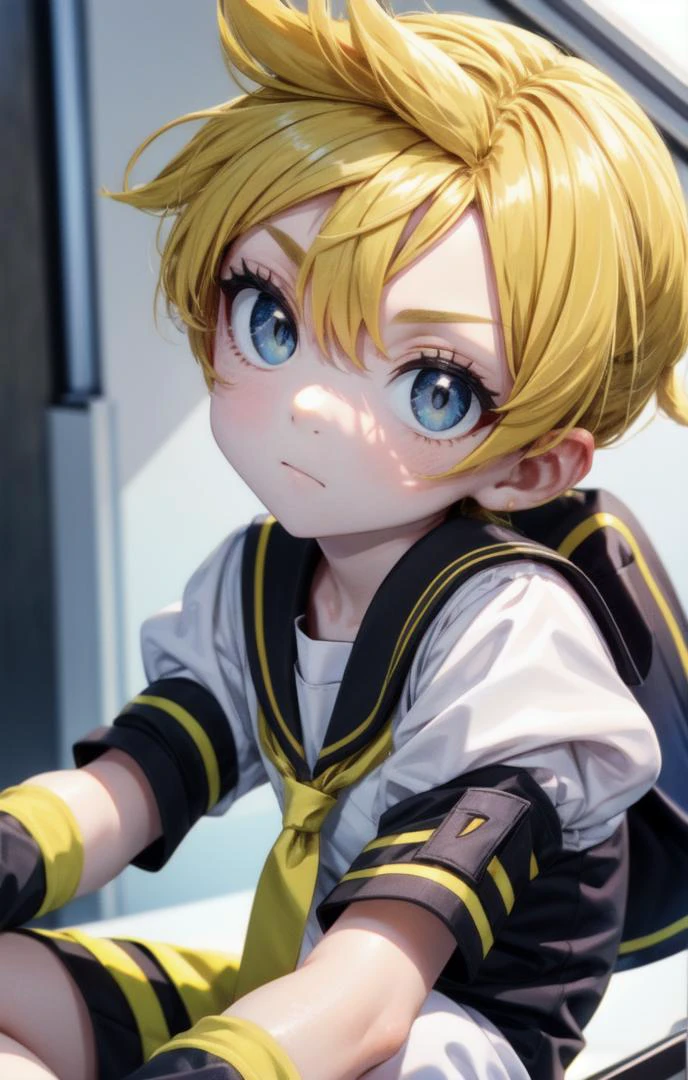 (male face details:1.4), more details in eyes, cute, looking at viewer, adorable boy, cute face, details sky, handsome, young, juvenile, ((masterpiece:1.4,best quality)), multiple details, eyeshadow, full shot,
<lora:more_details:0.3>,<lora:眼睛双_2:0.5>, <lora:stylized3DModelLora_v20:0.2>, <lora:lihui4JXK-b2-bf16-128-128-1-re1-ep3-768-DA-5015fix:0.4>,
<lora:KagamineLenV1:0.6>,1boy, black_sailor_collar, leg_warmers, arm_warmers, white_shirt, spiked_hair, necktie, yellow_necktie, sailor_collar, short_sleeve, blonde hair
