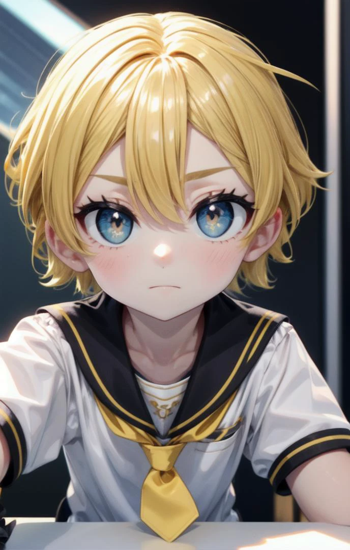 (male face details:1.4), more details in eyes, cute, looking at viewer, adorable boy, cute face, details sky, handsome, young, juvenile, ((masterpiece:1.4,best quality)), multiple details, eyeshadow, full shot,
<lora:more_details:0.3>,<lora:眼睛双_2:0.5>, <lora:stylized3DModelLora_v20:0.2>, <lora:lihui4JXK-b2-bf16-128-128-1-re1-ep3-768-DA-5015fix:0.4>,
<lora:KagamineLenV1:0.6>,1boy, black_sailor_collar, leg_warmers, arm_warmers, white_shirt, spiked_hair, necktie, yellow_necktie, sailor_collar, short_sleeve, blonde hair