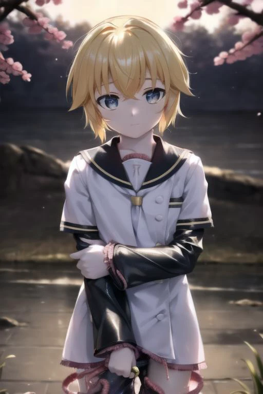 masterpiece, best quality, <lora:KagamineLenV1:0.6>, 1boy, sailor_collar, Kagamine_Len, yellow hair, (8k:0.7), , (detailed Background of a meadow:0.7), (dusk:0.6), moon, smile, (realistic),
(tentacle clothes:1.5), <lora:tentacle_clothes:1>,
(denoise), (8k uhd), (extremely fine and beautiful, best quality, ultra-detailed), (sharp focus), (soft illumination, soft volumetric lighting, soft lighting, soft shadows), (ray tracing ambient occlusion), (masterpiece, post processing), intricate, ((stunning environment):1.2),
(side lighting, particle lighting, cinematic lighting), (light and shadows),
(detailed (boy hair, boy face, cloth):1.2), kigurumi, upper body, <lora:kigurumiV1:0.65>