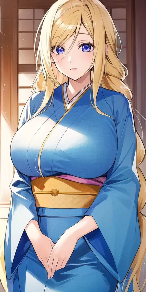 highres, sharp focus, pixiv masterpiece, ((intricate details)), highly detailed,  upper body shot, 1girl, mature, blonde hair, blue forehead mark,white kimono, green jacket, sash, tsunade_senju, gigantic breasts