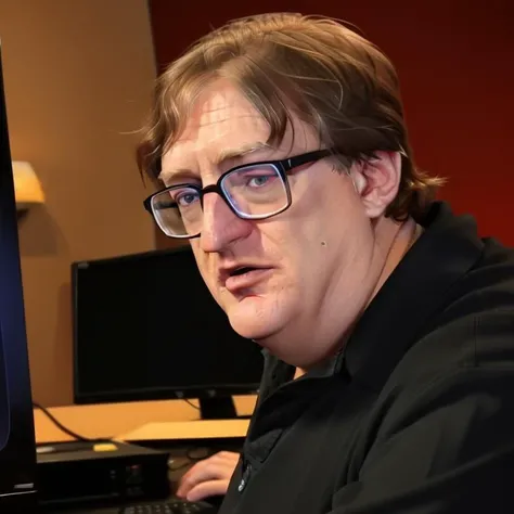 <lora:gaben_03-000008:0.9>, (gaben:1.1), (glasses:0.8), detailed face, perfect hands, a man1man, solo, short hair, masterpiece, best quality, alone, focused, a computer, programmer,  keyboard, monitor,  (lambda sign:1.4)