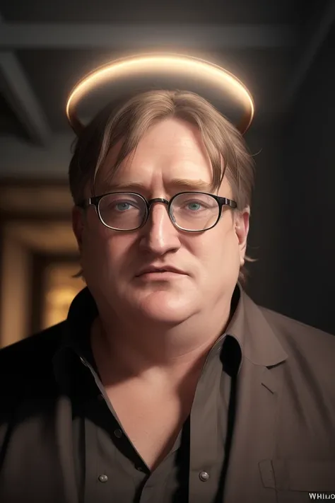 <lora:gaben_03-000008:0.7>, (gaben:1.2), realistic perfect face portrait, perfect hands,gabe newell, close portrait oil painting, (an angelic halo on his head:1.3), wearing (holy nimbus:1.4) headgear, halo, 19th century, octane render, unreal engine 5, 8K, atmospheric (lighting:1.3), intricate, detailed, art by Frederic Remington, by HW Hansen, by Charles Marion Russell, by William Herbert Dunton
