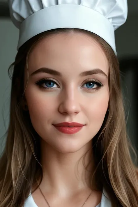<lora:sydneysweeney-v2:0.5> , sydneysweeney, (epic)
, photo of a woman, , ((chef hat, chef jacket, commercial kitchen)), smiling, (lipstick, blush, eye shadow), ((best quality, masterpiece, extreme details, high resolution):1.2),((detailed eyes, beautiful eyes, detailed face, beautiful face):1.2)