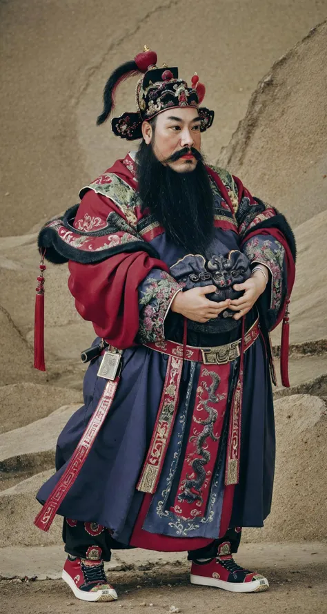 <lora:Doorgods:0.65>, chinese door gods, 1girl, beard, looking at viewer, Perfect body, natural skin texture, Best quality, masterpiece, pose, mustache