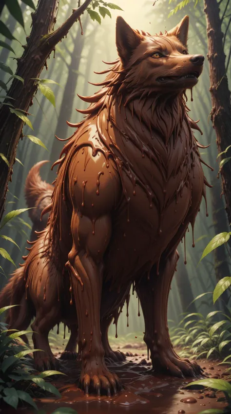 <lora:ChocolateWetStyle:0.9>ChocolateWetStyle a pack of luminescent wolves hunting in a neon-lit forest, (Masterpiece:1.3) (best quality:1.2) (high quality:1.1)