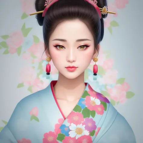 Masterpiece, 4K, beautiful, kimono, light blue, pink flower pattern, green kimono belt,woman wearing the kimono,black geisha hair,Kyoto background, bimbo, glossy, detailed background, holding a bad, facing he viewer, posing for a picture, (puffy lips, lipstick:1.2), big boobs,<lora:Kimono:0.655>