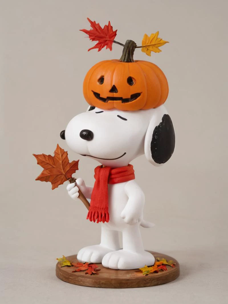 score_9, score_8_up, score_7_up, score_6_up, rating_safe BREAK
porcelain figurine, Snoopy is standing upon the great pumpkin, autumn colors, autumn leaves, snoopy is wearing a warm festive hat, warmth of autumn, red scarf, grey gradient background
<lora:add-detail-xl:0.8>
<lora:Snoopy_peanuts:1>