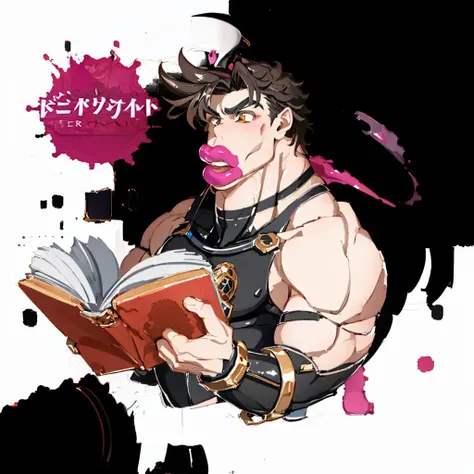 masterpiece, best quality, joseph joestar, muscular male, brown hair, Beautiful Art Style, armlet, distinctive, spring, reading a book, <lora:jojo_joseph_joestar-10:1> <lora:Stallion-10:1.2> Blood_Skelter, <lora:BloodSkelterStyle-30:1>