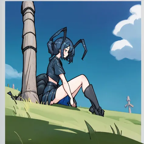 anty_head, anty_antennae, anty_hairstyle, anty_body, anty_abdomen_tail, 1girl, solo, outdoors, sitting, <lora:antyv1.95-000004:1>