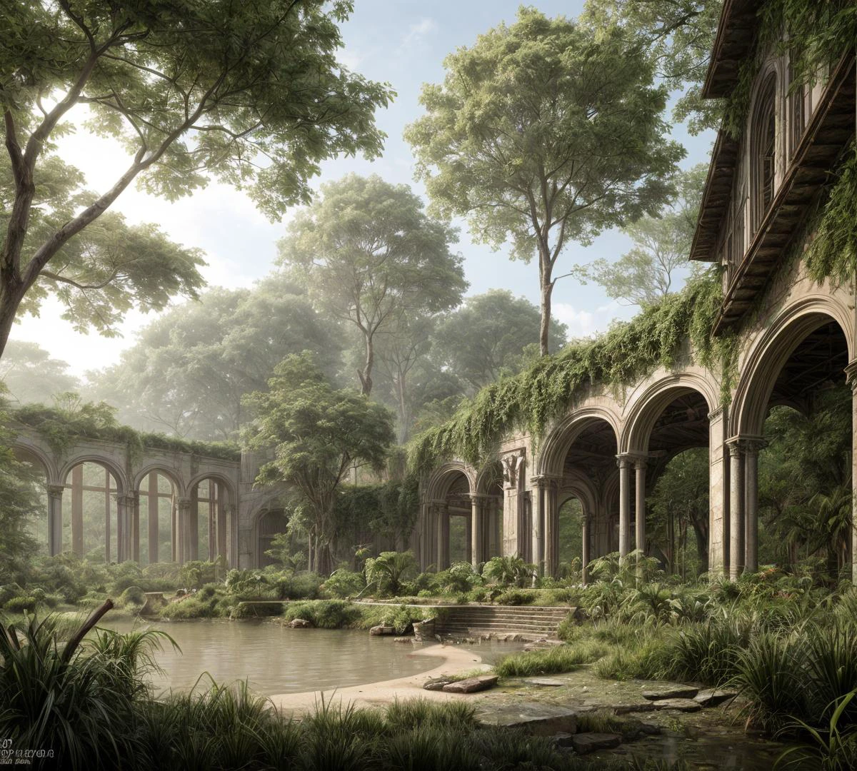 photograph, image of a dream, exotic, verdant, ancient ruin, overgrown, complex, detailed, photorealistic, realistic, hyper realism, <lora:more_details:1>