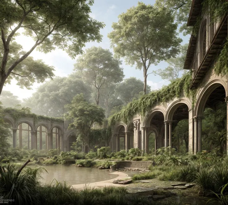 photograph, image of a dream, exotic, verdant, ancient ruin, overgrown, complex, detailed, photorealistic, realistic, hyper realism, <lora:more_details:1>
