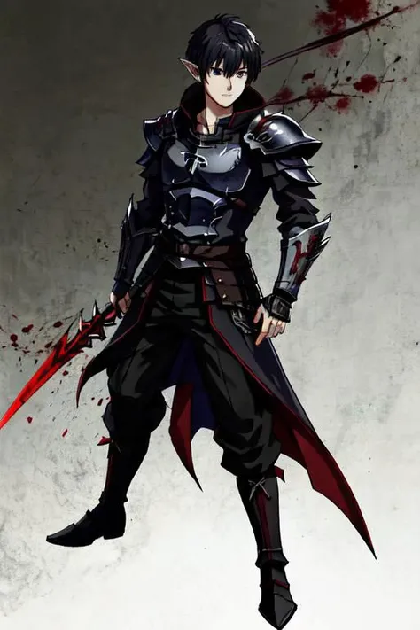 Swordsman, anime boy, half elf, armor, wallpaper, black hair short, roin, bloodmooon, cursed