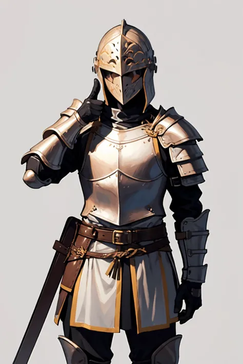 1boy, knight, helmet, covered face, armor, arm guards, cuirass, thumbs up