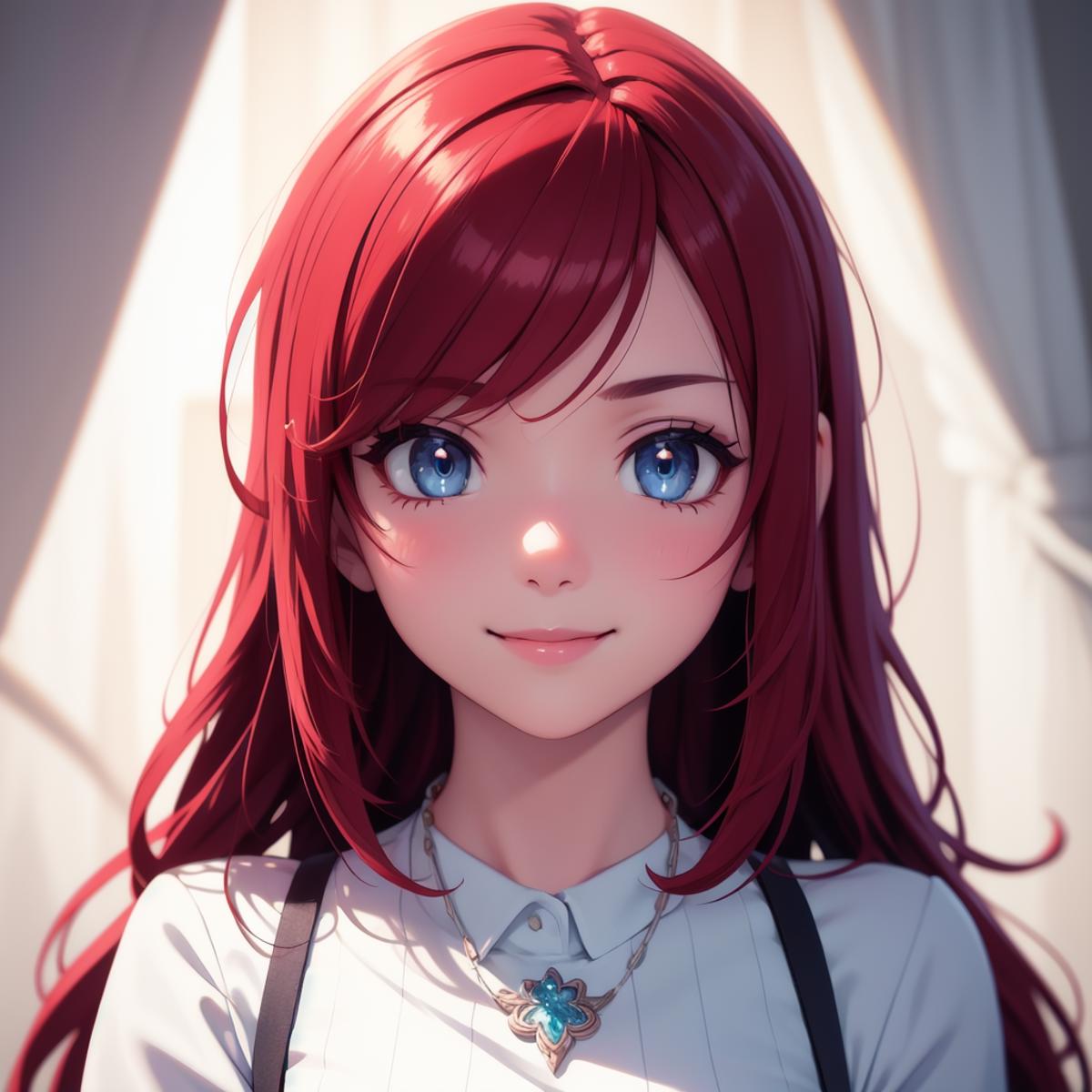 Anime girl with red hair and blue eyes looking at the camera - SeaArt AI