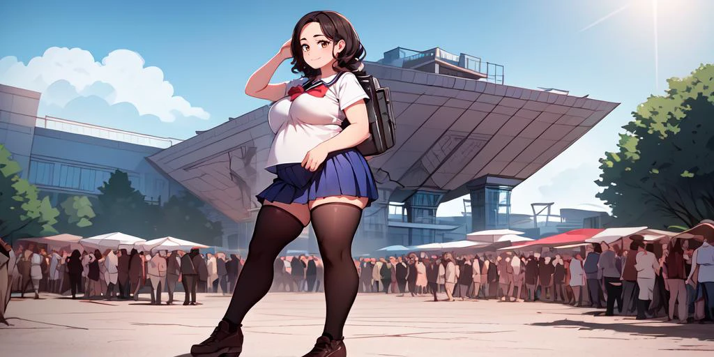 (masterpiece:1.4), high quality, high definition, sharp focus, detailed face, anime, best quality, 4k, 8k, absurd resolution, intricate detail detailed eyes, animation, illustration, highly detailed, highres, extremely detailed, <lora:ETO_OCC002:0.7> ETO_OCC, <lora:hyperdenoiser_v090:0.6>, (plump), <lora:ETO_OC:0.2> ETO-OC, prettify, OverallDetail, Illust-InstaFilter, hotify, edgQuality, Earth-QualityPos, BodyPositive, Best_QualityPos, <lora:hyperrefiner_v090:0.6>, <lora:TokyoBigSight:1> BigSight, (white shirt), (blue skirt:1.6), (pleated skirt:1.6), (shirt), (skirt:1.7), sfw, (school uniform),
