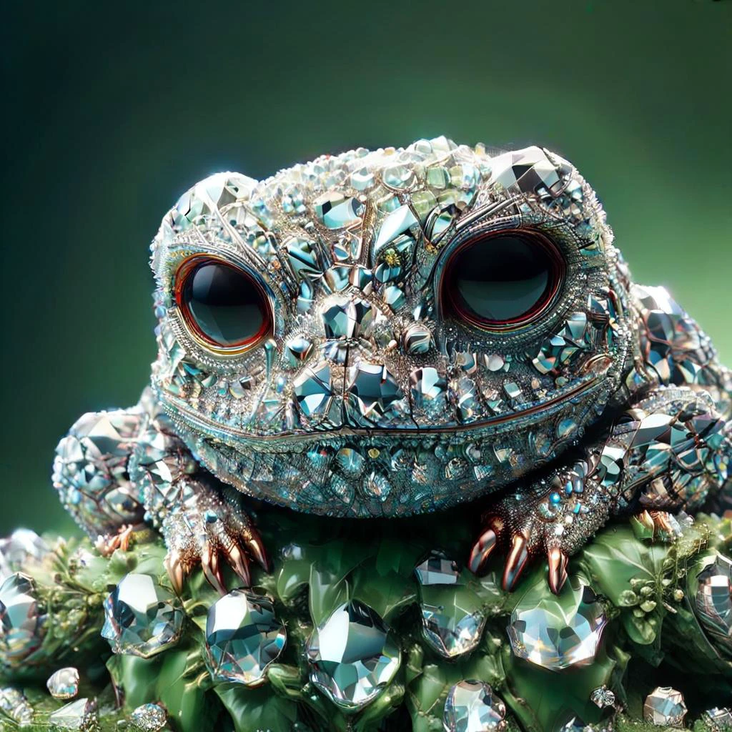 Frog <lora:diam0nd:1> diam0nd, <lora:crystalz-sdxl:1> crystalz style, chilling on a leaf