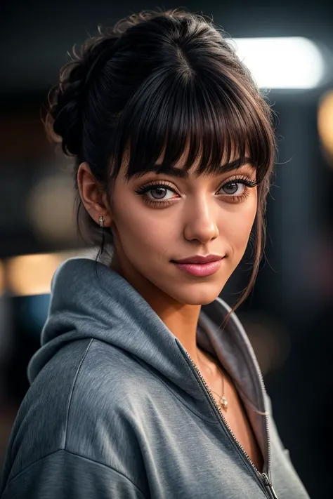 photo of beautiful (chrleyk1ttens:0.99), a woman in a (movie premiere gala:1.1), perfect hair, hair upsweep updo, wearing blue (sweatshirt:1.1), ((E-Boy:1.1)), modelshoot style, (extremely detailed CG unity 8k wallpaper), professional majestic (photography by helmut newton:1.1), (Canon EOS 90D DSLR Camera), 24mm, exposure blend, hdr, faded, extremely intricate, High (Detail:1.1), Sharp focus, dramatic, soft cinematic light, (looking at viewer), (detailed pupils), (upper body), 24mm, 4k textures, soft cinematic light, adobe lightroom, photolab, elegant, ((((cinematic look)))), soothing tones, insane details, hyperdetailed, low contrast