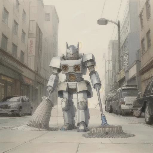 <lora:Beatrix_Potter_Style:0.8> drawing in the style of Beatrix Potter
giant robot with mop, mopping up city streets <lora:GTS:0.5> GTS