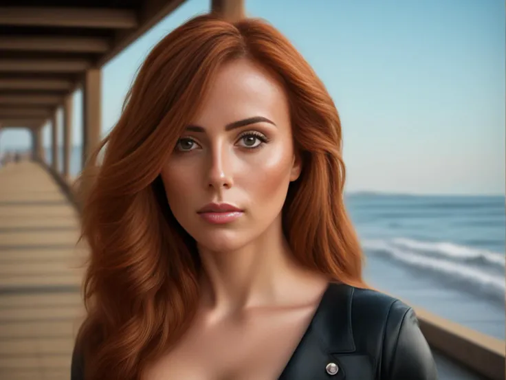 Full body shot, selfie. Realistic photo of Zilaria dressed in 1910's latest fashion. (Art noir, film noir), ultra realistic, hyper detailed, skin texture ,intricate background, detailed background, late in the evening at the pier looking out over the sea, detailed face. <lora:Zilaria_1.5:1.1>