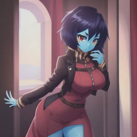 masterpiece, best quality, high quality, high resolution, (1girl:1.3), (solo:1.3), <lora:UnknownSpy Rikki:0.7>, UnknownSpy Rikki, blue skin, red eyes,