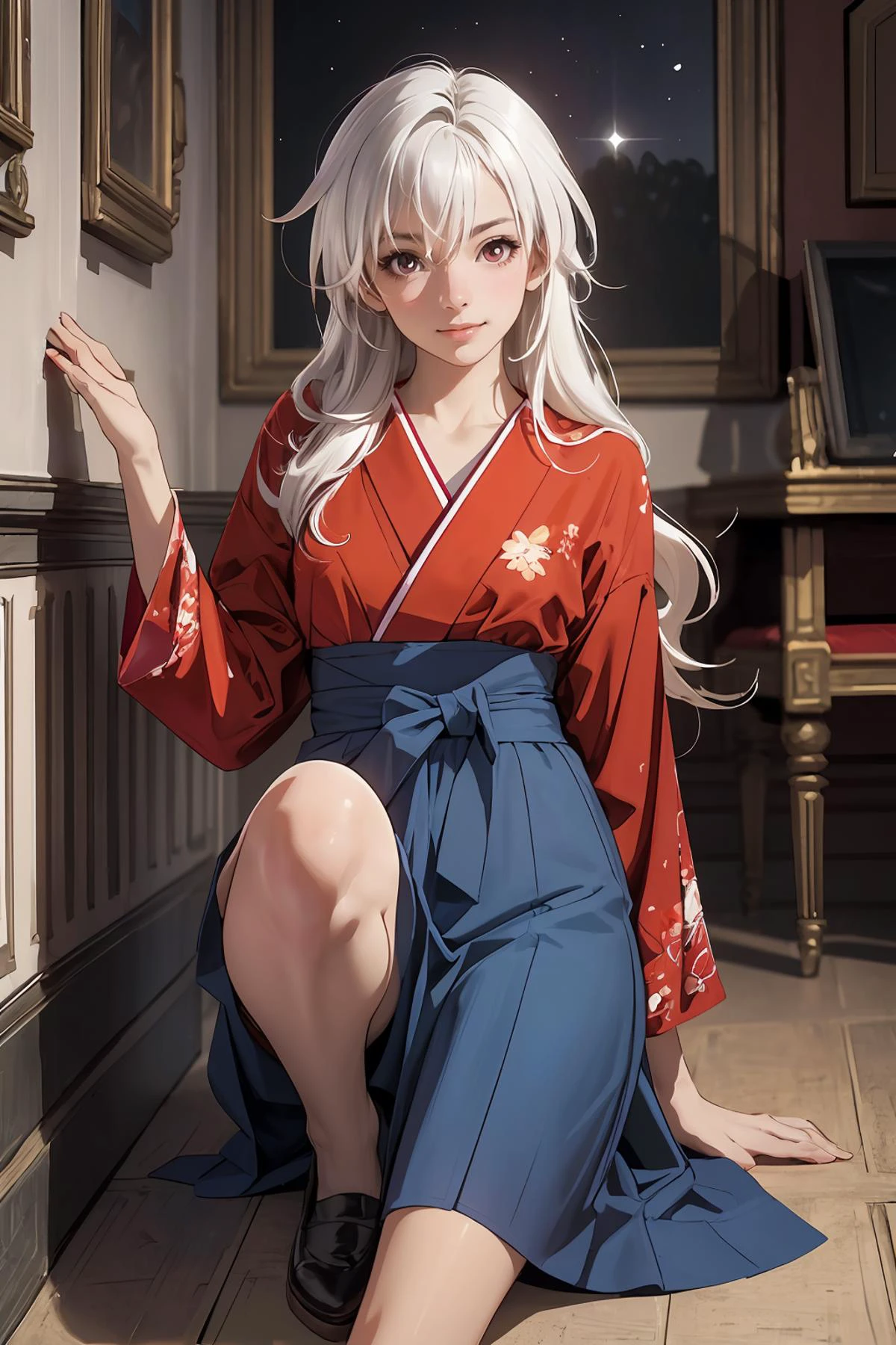 8k high quality detailed,highres,anime,comic,detailed image,
(an illustration of a age girl posing,(an illustration of girl,teengirl)),(magazine_illustration),
(,person \(honkai: star rail\),1girl,white_hair,long_hair,red_eyes,medium breasts),(Ethusiastic Smile),detailed_face,
((hiking):0.8),
((, jyojifuku,furisode,hakama,boot):0.7),(,realistic clothing texture,realistic_skin_texture),<lora:Char-HonkaiSR-Clara:0.75>,<lora:jyoji fuku v16.0:0.45>,<lora:more_details:0.2>
