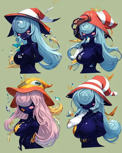 solo, large breasts,
[(crystal-blue hair:1.2) and l(ight-blue hair:1.0) | (white hair:0.85) and black hair, ((two-tone hair and two-tone hair:1.5)), [0.75:gradient hair], inner hair color, (asymmetrical bangs:1.0), ((single side braids:1.0)) mix medium bangs, (long hair:0.5), (messy hair:1.5), (twin braids:1.0), [long hair|hair bobbles|side braid|(hair over one breast:1.5)], [medium hair (curly hair:1.0)|[jellyfish \(mature female\), monster \(mature female\)|[jellyfish \(mature female\), monster \(mature female\)|monster|jellyfish|monster|jellyfish|monster|jellyfish] \(mature female\),
<lora:vivianPaperMario_v1:0.935>,  <lora:_babaluosi:0.75>