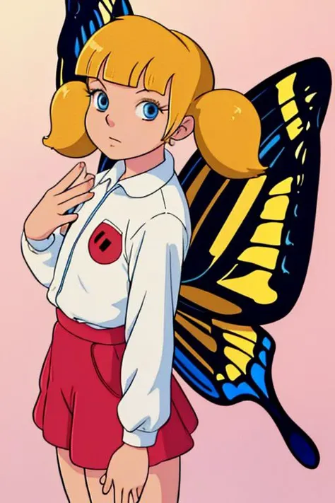 high quality, masterpiece,
<lora:Penny:0.85>, penny, blonde twintails, blue eyes, blunt bangs, twintails,
<lora:butterfly_wings_v1:1>, butterfly wings,