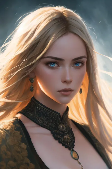 modelshoot style, (extremely detailed CG unity 8k wallpaper), full shot body photo of the most beautiful artwork in the world, beautiful long dress, blonde hair, long hair, blue eyes, professional majestic oil painting by Ed Blinkey, Atey Ghailan, Studio Ghibli, by Jeremy Mann, Greg Manchess, Antonio Moro, trending on ArtStation, trending on CGSociety, Intricate, High Detail, Sharp focus, dramatic, photorealistic painting art by midjourney and greg rutkowski
