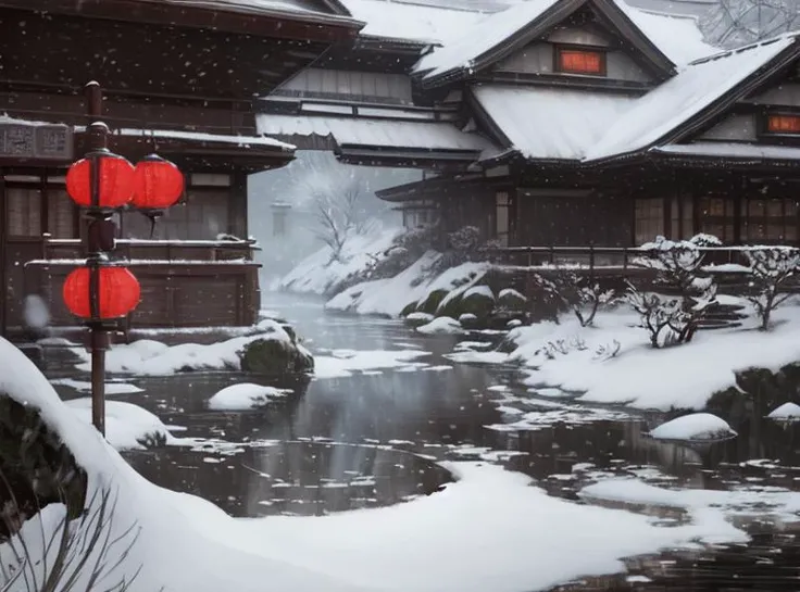 (extremely detailed CG unity 8k wallpaper), full shot photo of the most beautiful artwork of a japanese ramen shop, snow falling, food porn, steamy, nostalgia, professional majestic oil painting by Ed Blinkey, Atey Ghailan, Studio Ghibli, by Jeremy Mann, Greg Manchess, Antonio Moro, trending on ArtStation, trending on CGSociety, Intricate, High Detail, Sharp focus, dramatic, photorealistic painting art by midjourney and greg rutkowski