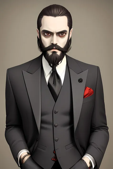 masterpiece, (absurdres) (detailed), man beard, suit, suit sleeves, vampire