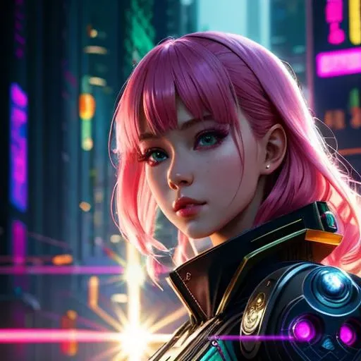 (extremely detailed CG unity 8k wallpaper), full shot body photo of the most beautiful artwork in the world,
a girl,pink hair,wearing a costume, cyberpunk art, depraved,cybernetic demon, Many Small_purple_glowing_source_engine on cloth(1.5), intricate assasin armor, cyberpunk angry gorgeous druid, 3d,cg,Lens_Flare,
trending on ArtStation, trending on CGSociety, Intricate, High Detail, Sharp focus, dramatic, photorealistic painting art by midjourney and greg rutkowski, by Cedric Seaut (Keos Masons),style by ivan talavera and artgerm,by lee griggs and jason chan, rendered in lumion,2030s