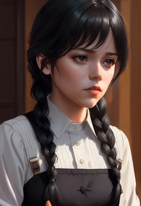 wed_ad_2, ((gothic)), ((skinny)), ((pale skin)), balance, (((bright))), light on face, ((2 braids hair)), (((natural day light))), ((uniform)), intricate, 8k, (((black clothing))), highly detailed, (extremely detailed CG unity 8k wallpaper), Hyperrealistic full shot body image, beautiful (skinny), trending on CGSociety, Intricate, High Detail, Sharp focus, digital painting, intense, modelshoot style, (extremely detailed CG unity 8k wallpaper), full shot body photo of the most beautiful artwork in the world, pearl skin, professional majestic oil painting by Ed Blinkey, Atey Ghailan, Studio Ghibli, by Jeremy Mann, Greg Manchess, Antonio Moro, trending on ArtStation, trending on CGSociety, Intricate, High Detail, Sharp focus, dramatic, photorealistic painting art by midjourney and greg Rutkowski