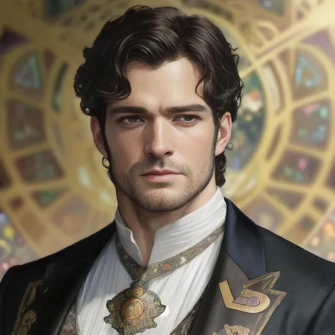 [Henry Cavill:Justin Timberlake:0.65],  masculine,((Perfect Face)),  ((oil painting)), ((Matteo Lolli)), ((Sophie Anderson)), ((Alphonse Mucha)), (Intricate),(super high detail), (bokeh), Art Nouveau style, illustration