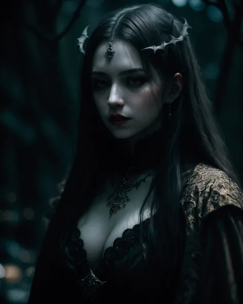 1 Girl, Beautiful, Baby Face, 20 Years Old, White Skin, Colossal Breasts, Sexy Pose, She Wearing A Darkness Witcher Cosplay Costumes, Witch Make Up, Witch Cloak, Blue Eye, Muscles, Bokeh, Darkness Forest Background, Masterpiece, Dark Magic, Night Scene, Foggy, Heavy Storm, Surrounded by Evil Spirits