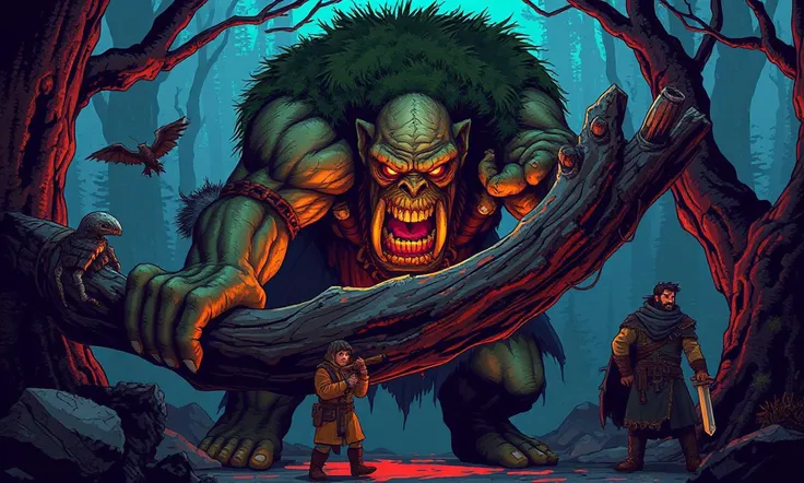 You can make a picture of an angry tree hitting the bearded, bald, skinny lumberjack with an axe