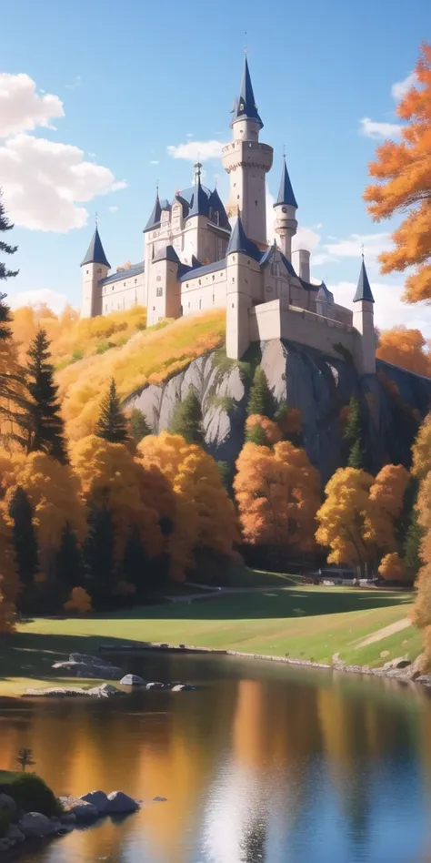 (extremely detailed CG unity 8k wallpaper), full shot photo of the most beautiful artwork of medieval school of magic, autumn, professional majestic oil painting by Ed Blinkey, Atey Ghailan, Studio Ghibli, by Jeremy Mann, Greg Manchess, Antonio Moro, trending on ArtStation, trending on CGSociety, Intricate, High Detail, Sharp focus, dramatic, (school of magic), (castle)