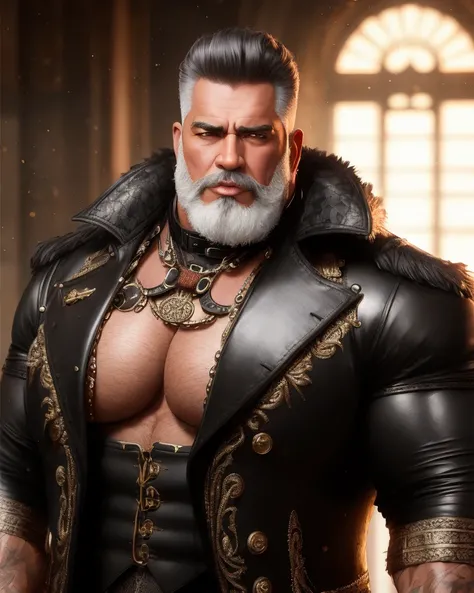 analog style, Mennatullah Jamilah, (big muscle:1.0), (big breast:1.0), ((big beautiful man)), 60 years old, ((1900s)), wearing a coat steampunk, (((very short hair))), expertly illuminated, professional photography, (realistic:1.5),photorealistic, octane render,(hyperrealistic:1.2),