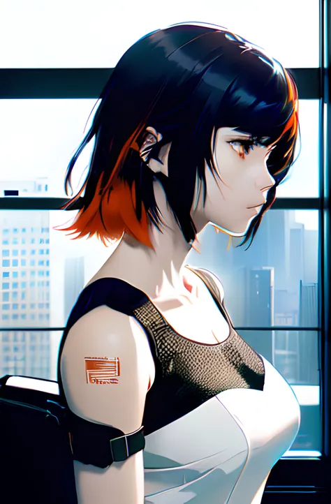 (HyperStylizeV6:1.06),(Screen print:1.3), (thick outlines:1.1), (ambient light:1.4), (extremely detailed CG unity 8k wallpaper:1.1), (anime:1), (Satisfying:1), (Award Winning Digital Artwork:1.3), ( smooth :1.2), (Dark hue:1.1), a nude girl (looking at the city through a office building windows:1.3) wearing a (white dress:1.42), (orange hair:1.21) masterpiece, illustration, highly detailed, ultra-detailed, trending on ArtStation, trending on CGSociety, art by (Masaaki Sasamoto:1.15) and (makoto shinkai:1.0) and (greg rutkowski:1), (Intricate:1.2), (2D:1.4), cleavage, partially_unzipped